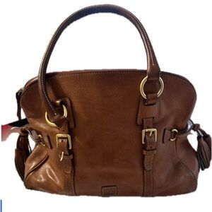 Dooney & Bourke Brown Leather Satchel with Gold Hardware